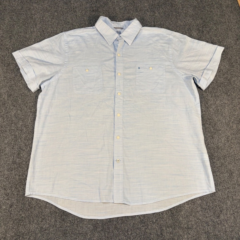 Izod Saltwater Relaxed Classics Mens XL Blue White Stripe Short Sleeve Shirt